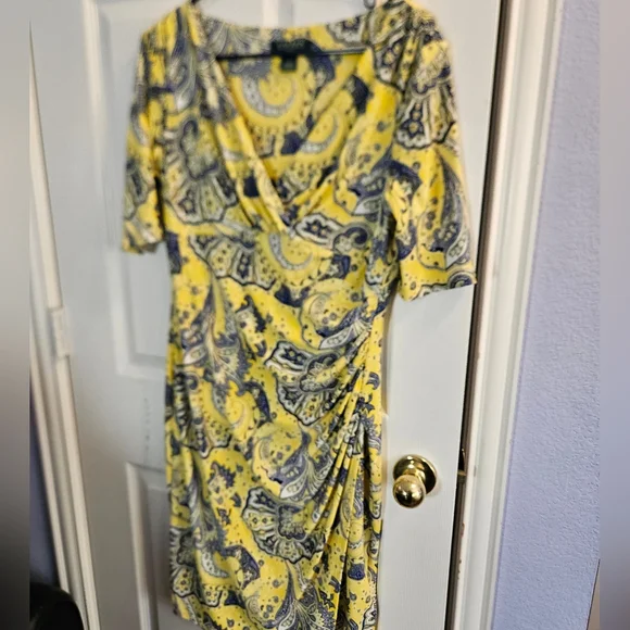 Ralph Lauren Short Sleavr Midi Faux Wrap Dress - Picture 3 of 12